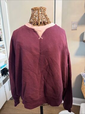 Women’s  Crewneck Sweatshirt in Deep Maroon with Contrast Neck
